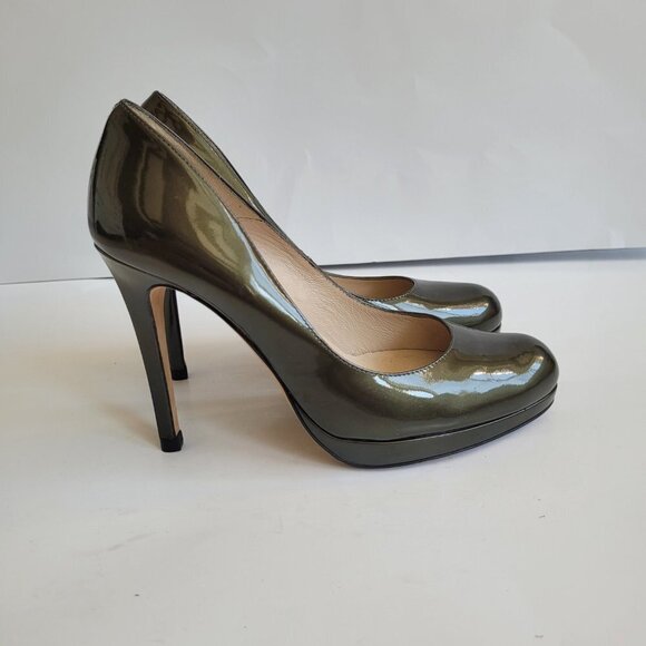 EUC L.K. Bennet Sledge Platform Heels Glossy Green Patent Leather sz 38 6US. - Picture 7 of 9